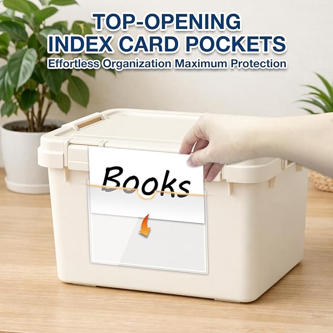 H4D 48 Pack Labels for Storage Bins, 3" x 5" Plastic Clear Adhesive Index Card Holders, Tote Label Pockets for Organizing Storage, Library Card, Shelves - Image 9