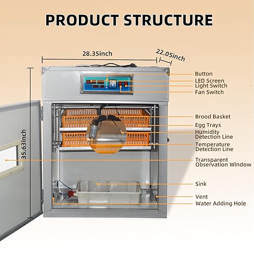 XKV 176 Eggs Incubator with Automatic Egg Turning,Temperature Humidity Control,Automatic Digital Egg Hatcher,For Chick,Duck,Poultry,Industrial Brooding Machine Chicken Incubator for Farm,Home,Indoor - Image 2