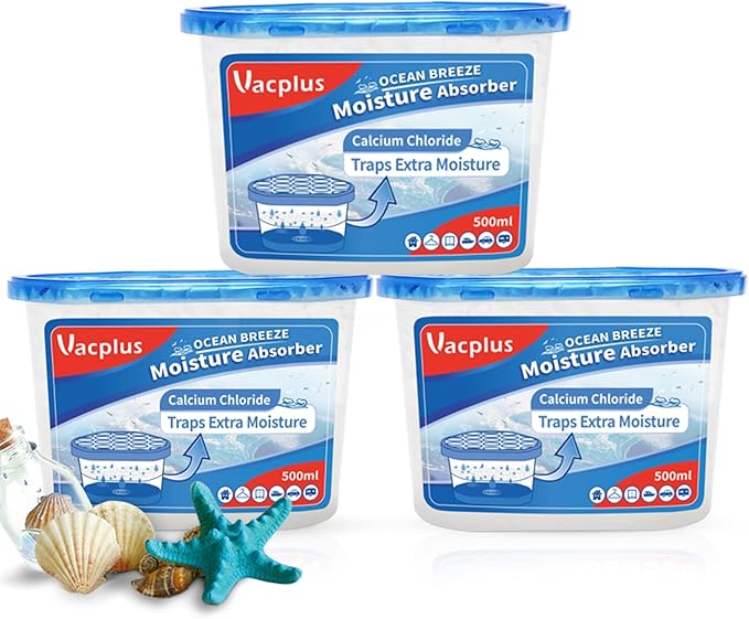 Vacplus Moisture Absorbers - Dehumidifiers for Closet, Efficient Humidity Absorber Boxes Collect Excess Moisture for Bathroom, Kitchen, Study, Ocean Fragrance, 3 Pack by Vacplus