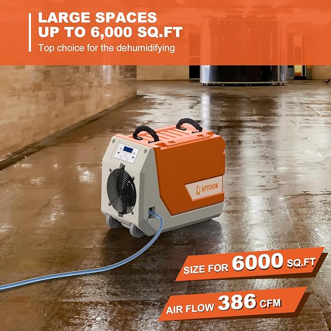 180 Pint Commercial Dehumidifier with Pump for Large Basements & Crawl Spaces, Continuous Drain Dehumidifier up to 6,000 Sq.Ft, Auto Defrost, Memory Restart, Digital Control, with Wheels - Image 2