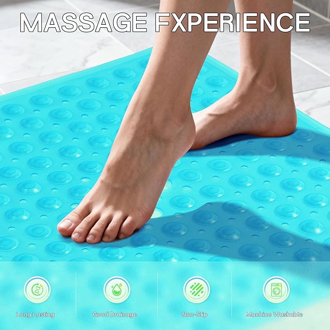 Anti-Slip Bathtub Shower mat, 20.8×20.8（Approximately 53×53cm） inch Soft Oversized Machine Washable Non-Slip Bathtub mat with Drainage Holes, Bathroom Floor Suction Cup.（1-Clear Green） - Image 4