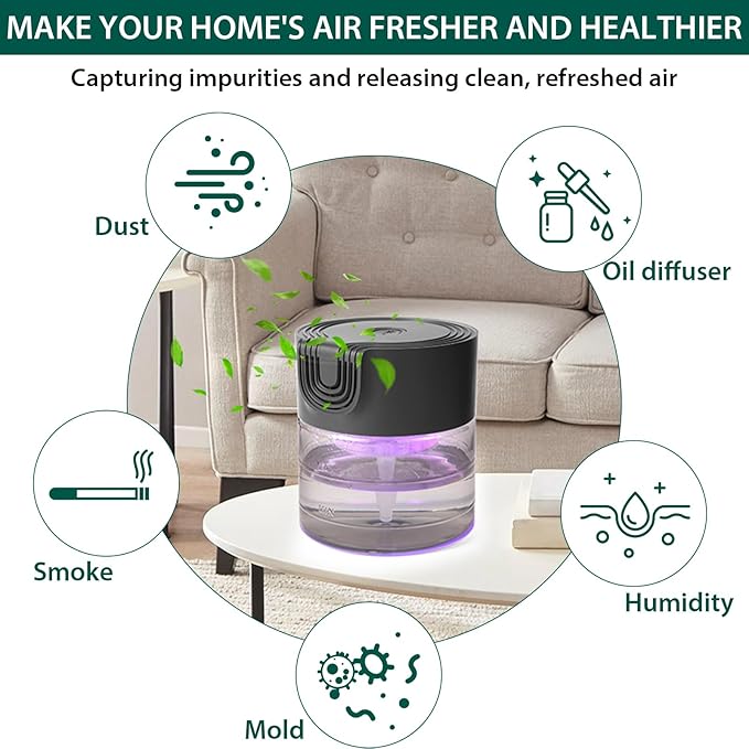 Water Air Purifiers for Home, Oxyvana Quiet Variable Speed Water Based Air Purifier with 7 Color Night Light, Air Washer Humidifier for Home, Bedroom, Office, Pet Odors - Image 6