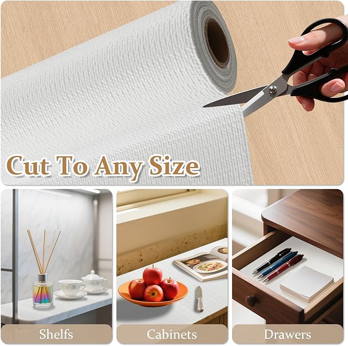 FINNEZ Drawer and Shelf Liner for Kitchen Cabinet Non Adhesive Non Slip 17in x 10FT, Heavy Duty Gripper Cabinet Liners, Waterproof No Residue Easy Cut with Measuring Tape & Cutter Tool (White) - Image 7