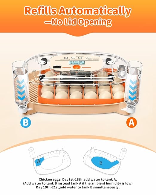 Egg Incubator for 24 Chicken Eggs with Automatic Turner, Digital Temperature Control & Humidity Display, Candler, Poultry Hatcher for Chicken, Duck, Quail, Birds (Orange) - Image 5
