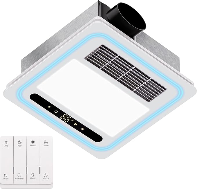 4 in 1 Bathroom Exhaust Fan with Heater, 190 CFM Bathroom Exhaust Fan with Light, 1800W Heating Power, 1.0 Sone Bath Fan with Light, Heating, Ventilation, Remote Control, UL Listed by OEUKAS