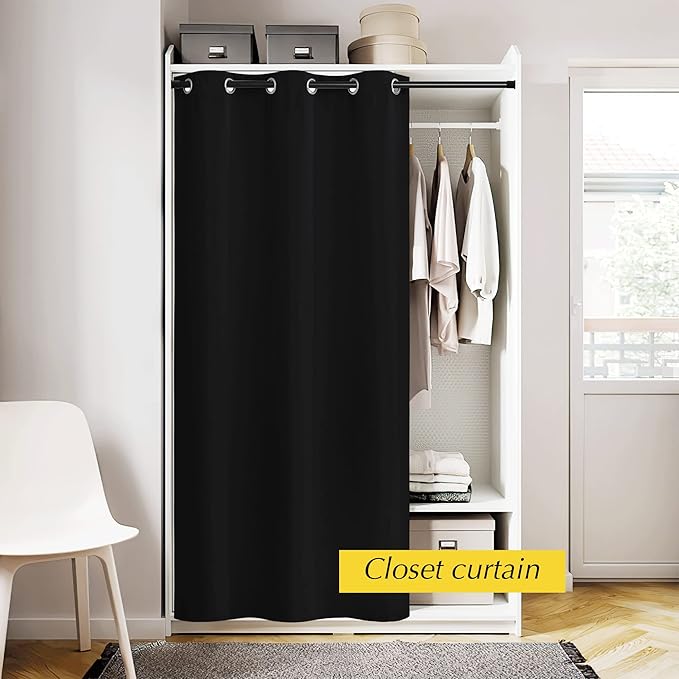 NICETOWN Door Curtain for Doorways, Blackout Privacy Doorway Curtains for Bedroom Closet Door, 80 inches Long Temporay Door Cover Portable Curtains for Hallway, 42 inches Wide, Black, 1 Panel - Image 2