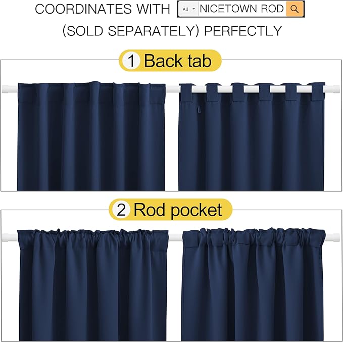 NICETOWN RV Curtains for Camper Windows - (Navy Blue Color) 34x54 Inch, 2 Panels Set, Thermal Insulated Room Darkening Blackout Drapes/Draperies with Rod Pocket & Back Tab for Half Window - Image 2