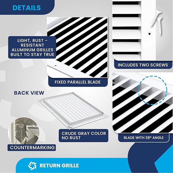 16x12 Inch (Duct Opening) Air Return Vent Cover Decorative – Premium Aluminum AC Vent Cover for Ceiling & Wall, Rustproof Grille, Ideal for Home HVAC Grille, Durable & Easy to Install by ACLAMINAIRE - Image 9