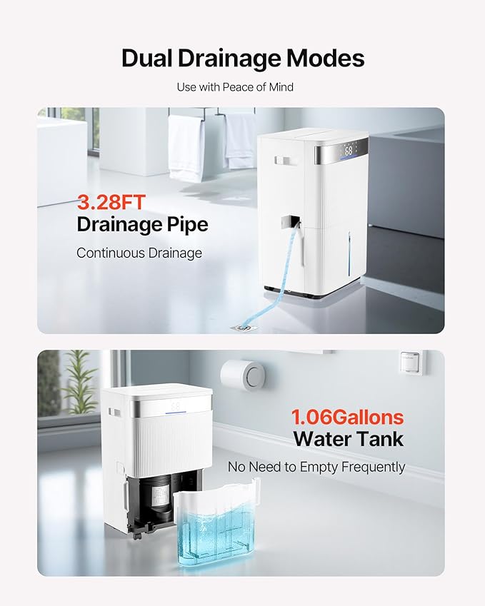 VEVOR 80 Pints Dehumidifier for Home & Basement, 4500 Sq.Ft Large Coverage, Drain Hose for Commercial & Industrial Use, Smart Humidity Control, Low Noise for Warehouses, Bathroom, Bedrooms & Storage - Image 6