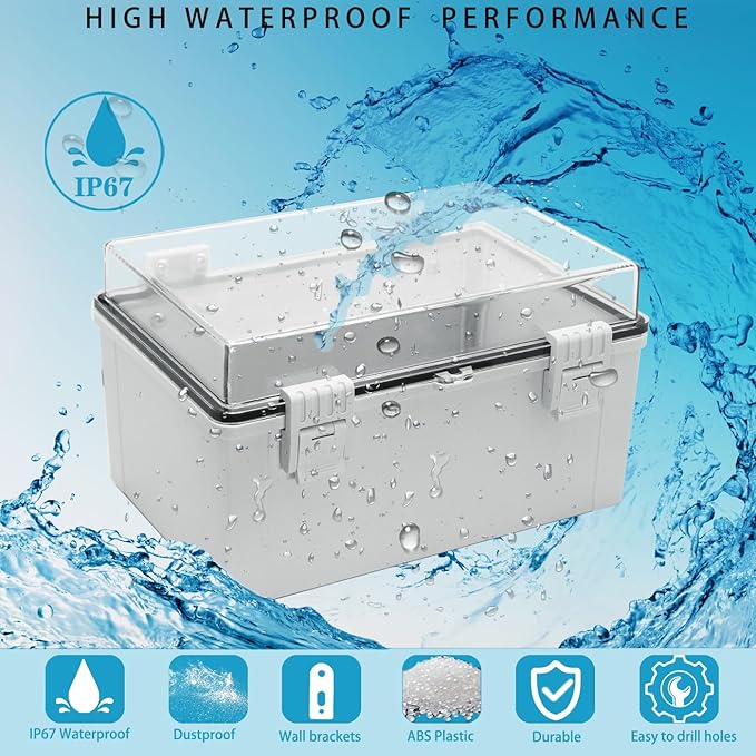 Waterproof Electrical Box Dustproof Junction Box Weatherproof IP67 ABS Plastic Enclosure Switch Router Project Box with Mounting Plate with Wall Bracket 2 Cable Glands Clear 11.8"x7.9"x6.7" - Image 2