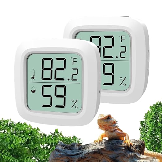 2-Pack Reptile Thermometer and Hygrometer – LCD Digital Temp & Humidity Monitor for Bearded Dragon, Gecko, Snake Tanks, Incubation Boxes, Indoor Pet Habitats by Oasirep