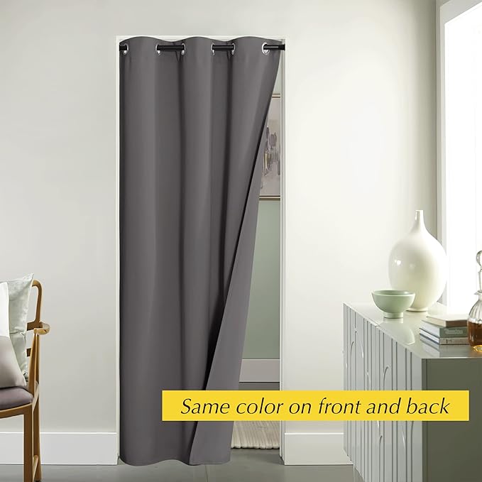 NICETOWN Doorway Curtain - Grommet Closet Curtain for Door Window, Solid Front Door Curtain Room Darkening Thermal Insulated Temporary Window Curtain Drape for Hallway, 1 Panel W42 x L80 inch, Grey - Image 4