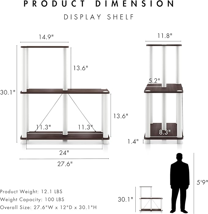 Homes: Inside + Out Apexa Modern 3-Cube Ladder Shelving Units, Collectibles Display Shelves, Easy Assembly Standing Shelf, Home Storage Organizer for Living Room, Bedroom, Office, Espresso - Image 3