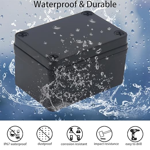 Junction Box,IP67 Waterproof ABS Black Project Box with Mounting Plate Electrical Box Enclosure for Outside Electronics 3.7 x 2.6 x 2.2inch(95x65x55mm) - Image 2