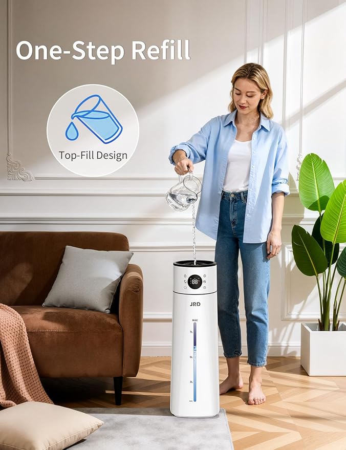 JRD Humidifier Large Room 8L/ 2.1Gal, Ultrasonic Cool Mist for Bedroom, Quiet Humidifier with Remote Control, 10 Mist Modes, 24H Timer, Night Light, AI Mode, 40H Run for Home Office Baby Pets Plants - Image 6