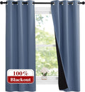 NICETOWN Stone Blue 100% Blackout Small Curtains 63 inches Long, Thermal Insulated Full Blackout 2-Layer Lined Drapes, Energy Efficiency Window Draperies for Boy's Room (2 Panels, 37-inch W) by NICETOWN