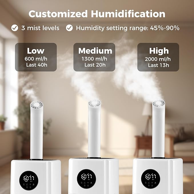 COSTWAY 21L/5Gal Humidifier for Large Room, Top Fill Whole House Humidifier, 3 Mist Levels, Extension Tube, 360° Nozzles & Remote Control for Bedroom, Plants - Image 4