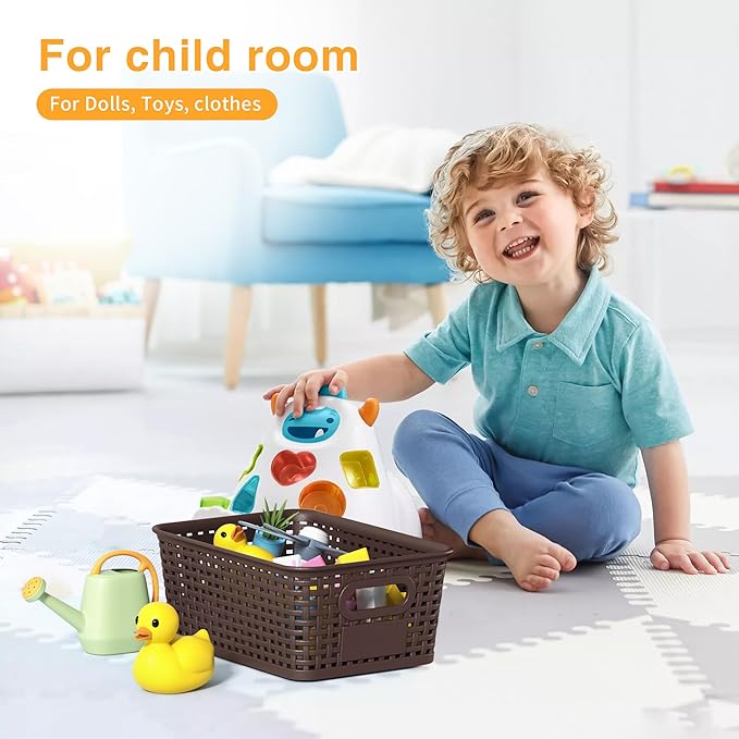 Brown Plastic Storage Baskets - Pack of 8 with Labels Stackable Durable Storage Bins, Storage Containers for Organizing Desktops, Closets, Playrooms, Classrooms, Offices - Image 3