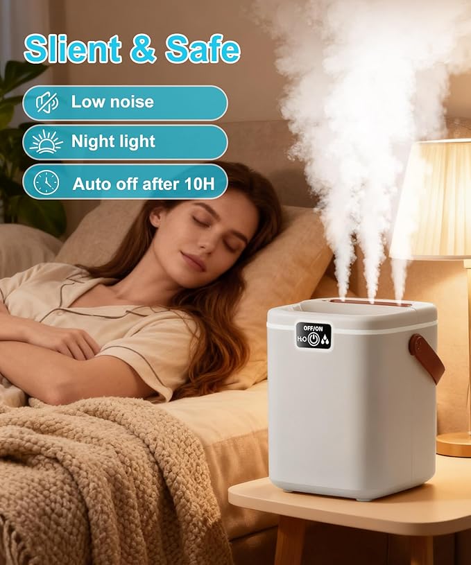 Air Humidifier for Bedroom with Three Spray, 2L Quiet Cool Mist Humidifier for Plants Dorm Room Office Home Car Personal Humidificador with Top Water Inlet & 4 Mist Modes & Night Light - Image 3