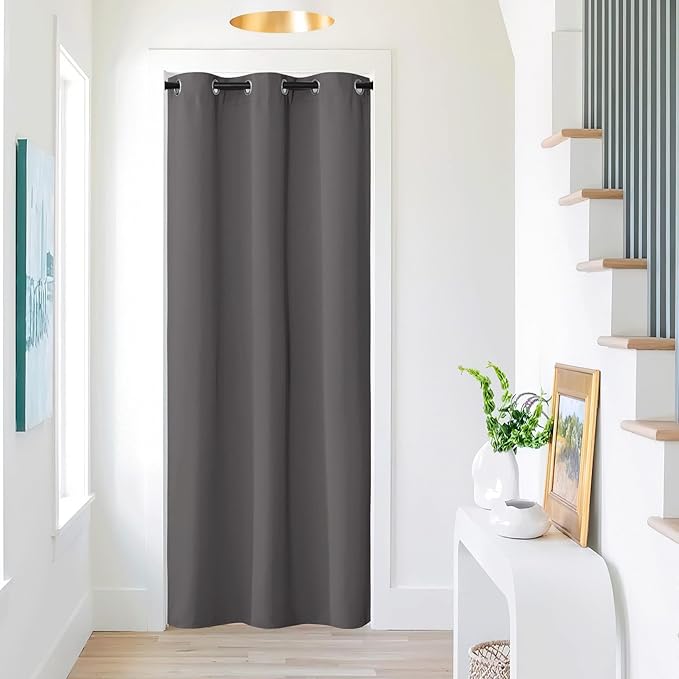 NICETOWN Doorway Curtain - Grommet Closet Curtain for Door Window, Solid Front Door Curtain Room Darkening Thermal Insulated Temporary Window Curtain Drape for Hallway, 1 Panel W42 x L80 inch, Grey by NICETOWN