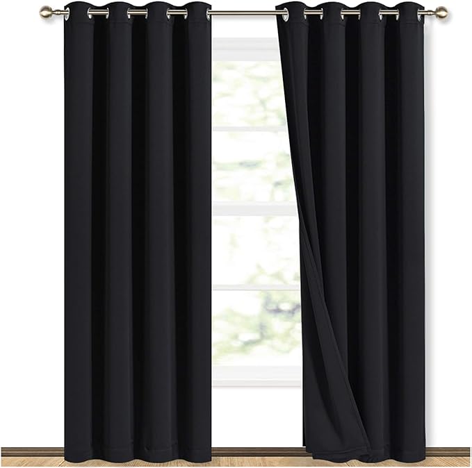 NICETOWN High-End Thermal Curtains, Full Blackout Curtains 84 inches Long for Dining Room, Soundproof Window Treatment Drapes for Hall Room, Black, 52 inches Wide Per Panel, Set of 2 Panels by NICETOWN