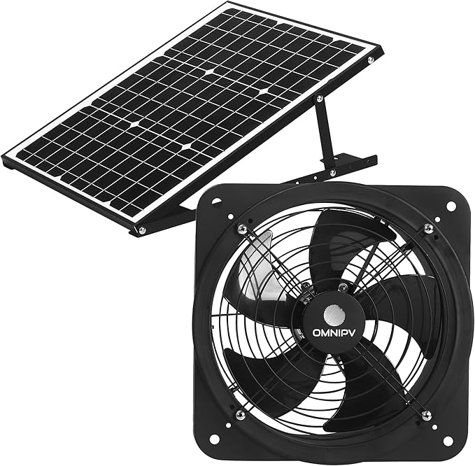 Solar Powered Wall Mount Exhaust Fan, 35 Watt (for Home, Garage, Workshop, Greenhouse, RV, Outdoor Garden, etc.) by OMNIPV