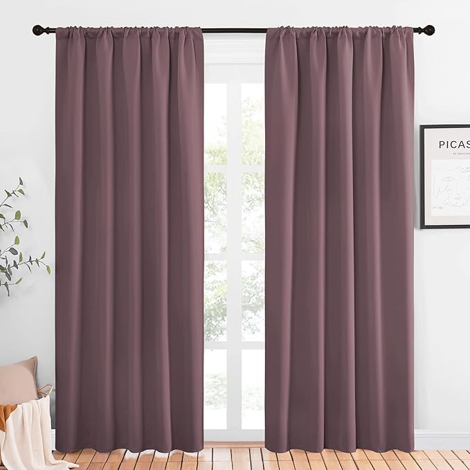NICETOWN Room Darkening Curtains for Bedroom - Home Decoration Privacy Protection Thermal Insulated Solid Drapes/Draperies for Sliding Glass Door (Dry Rose, Set of 2, 52 x 84 inches) by NICETOWN