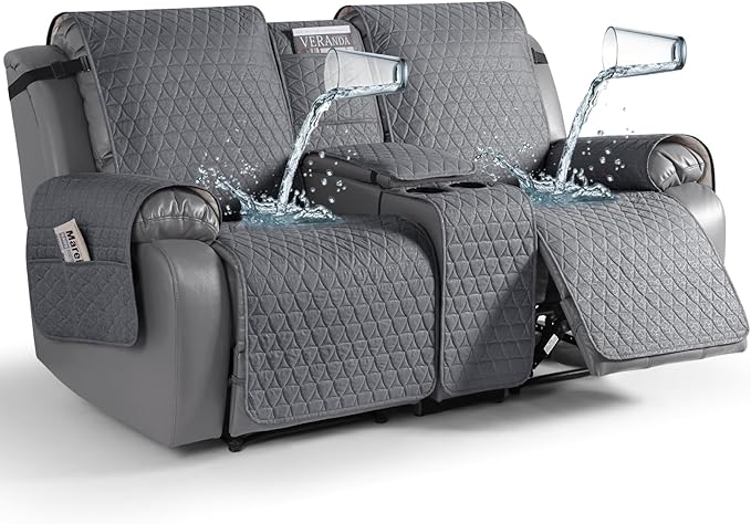 TAOCOCO 100% Waterproof Loveseat Recliner Couch Sofa Covers with Console,Double Reclining Couch Cover Non-Slip Sofa Slipcovers Washable,Furniture Protector Covers for Kids,Pets(2 Seater,Dark Gray) by TAOCOCO