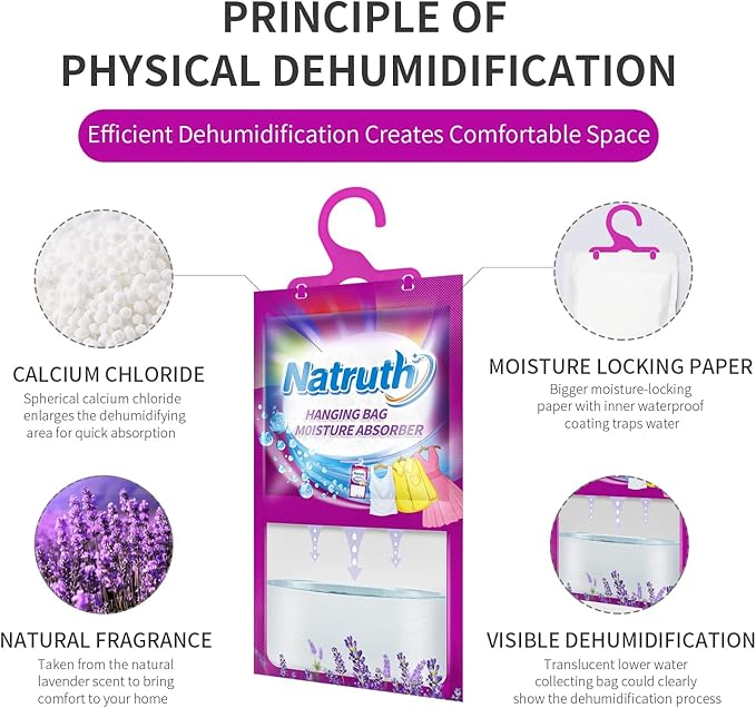 NATRUTH Moisture Absorber 7 HangingPackets（9.8oz*7）+ 3 Portable Boxs (10.5oz*3), Dehumidifiers with Lavender, Desiccant Hanging Bag Use for Kitchen Bathroom Wardrobe, Eliminates Odors, Odor Absorber - Image 2
