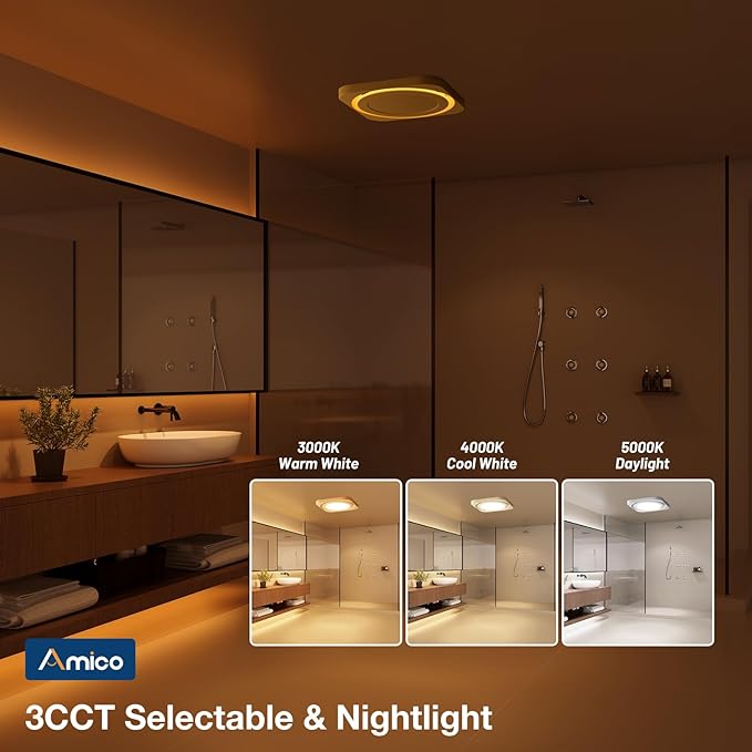Amico Bathroom Exhaust Fan with Light, 80 CFM 1.0 Sones, Ceiling Mounted Retrofit Ventilation Fan with 1400LM 18W LED Light, 3000K/4000K/5000K Selectable & Nightlight, Remote, FCC Certified - Image 3