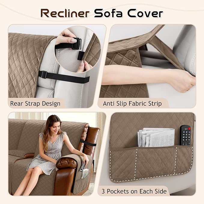 Arfntevss Waterproof Recliner Sectional Couch Covers for Reclining L Shape Sofa Cover Non Slip Washable L Shaped Slipcover Sets for Dog Furniture Protector (5 Seat with 2 Console Cover, Light Brown) - Image 4