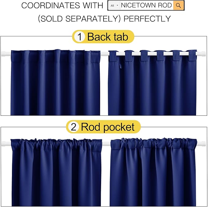 NICETOWN Blackout Curtain Panels for Living Room - (Royal Blue Color) 29x30 inch, 2 Panels Set, Room Darkening Blackout Drapes for Window - Image 3
