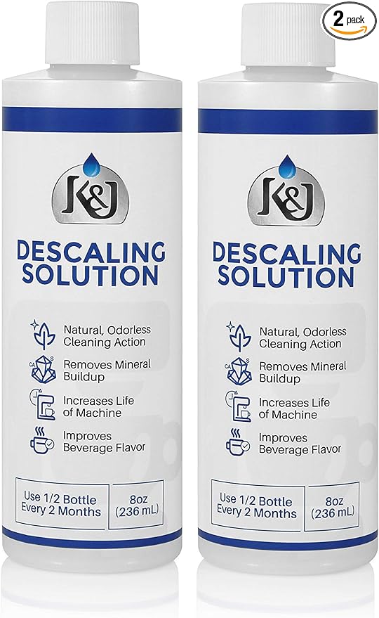 K&J Pemium Descaling Solution (4 uses) - Made in USA - Descaler for Keurig, Breville, Nespresso, Delonghi, Cuisinart, and all Coffee and Espresso Machines by KJ