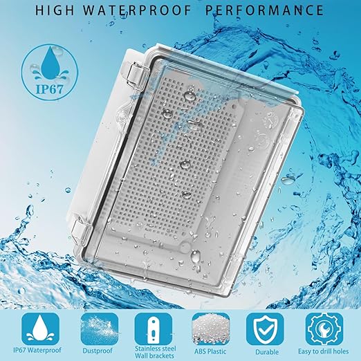Outdoor Waterproof Electrical Box Junction Box Weatherproof IP67 ABS Plastic Enclosure Switch Router Project Box Electronics Enclosure with Mounting Plate Wall Bracket Clear 8.7"x6.7"x4.3" - Image 2