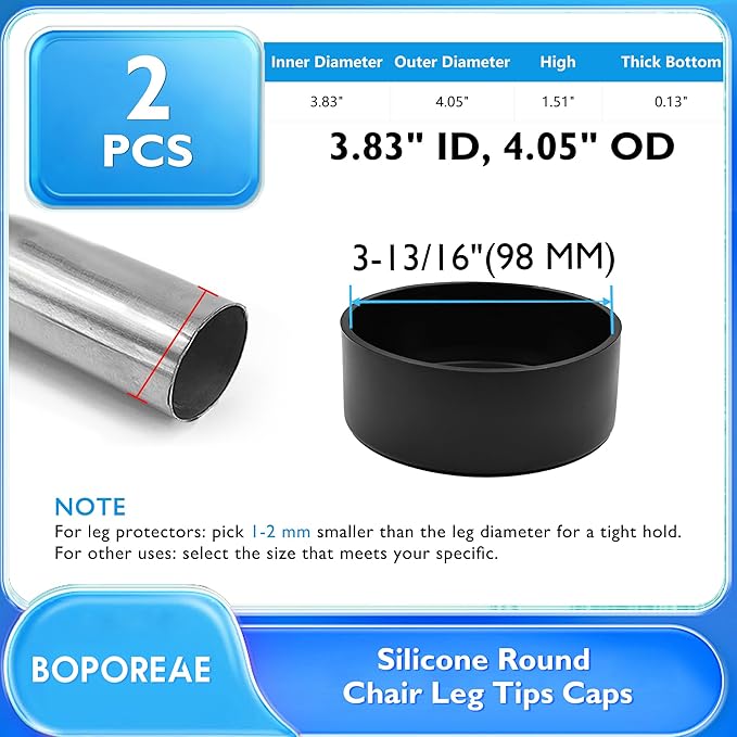 2 Pcs 3-13/16" (98 mm) Round Chair Leg Tips Caps, Silicone Rubber Furniture Leg Floor Protectors, Reduce Noise Folding Metal Chair Leg Cap Replacement for Bar Stool Leg Patio Indoor, Black - Image 9