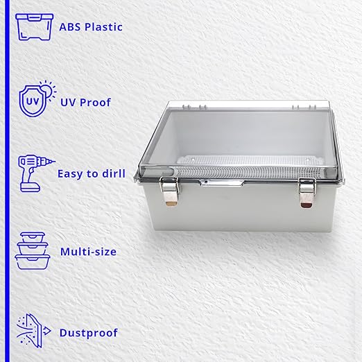 MAKERELE Outdoor Junction Box ABS Plastic Waterproof Universal Electrical Project Box Grey Enclosure with Transparent Cover 13.8×9.8×5.9inch（350×250×150mm） - Image 5