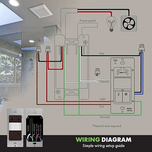 TOPGREENER Humidity Sensor Switch with PIR Lighting Motion Sensor, Neutral Wire Required, Air Moisture Detection for Ventilation Fan, Bathroom Fan Automated Control, UL Listed, TDHOS5-BR, Brown - Image 3