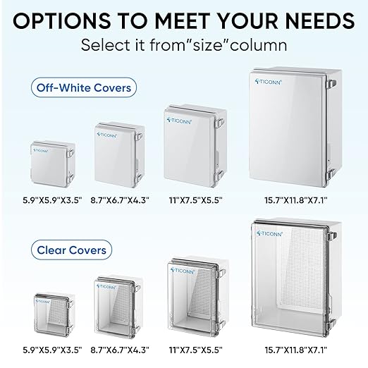 TICONN Outdoor Electrical Box Waterproof, Junction Box IP67 ABS Plastic Enclosure with Hinged Cover with Mounting Plate, Wall Brackets, Cable Glands (Off-White, 15.7"x11.8"x7.1") - Image 2