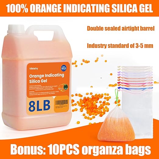8LBS Silica Gel Desiccant Beads, Premium Orange Indicating Reusable Desiccant Bulk, Industry 3-5 mm Silica Beads Dehumidifier for 3D Filament, Electronic Devices, Camera, Jewelry, Safe (10PCS Bags) - Image 2