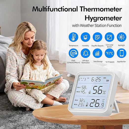 eMylo WiFi Thermometer Hygrometer 2 Pack, Wireless Indoor Humidity Monitor for Room, Smart Digital Temperature Sensor with App Alert, Large LCD Display with Backlight, Free Data Storage Export - Image 2