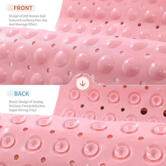 Anti-Slip Bathtub Shower mat, 39.3×15.7 inch（Approximately 100 × 40cm） Soft Oversized Machine Washable Non-Slip Bathtub mat with Drainage Holes, Bathroom Floor Suction Cup.（1-Opaque Pink） - Image 3