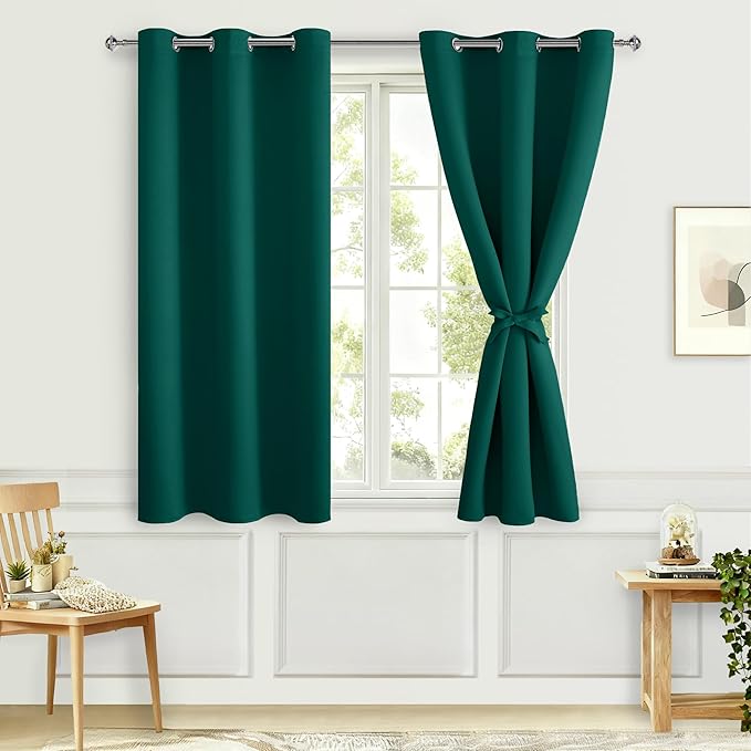 Hiasan Blackout Curtains for Bedroom - Thermal Insulated & Energy Saving Window Curtains for Living Room, 2 Drape Panels Sewn with Tiebacks, Hunter Green, 42 x 54 Inch - Image 8
