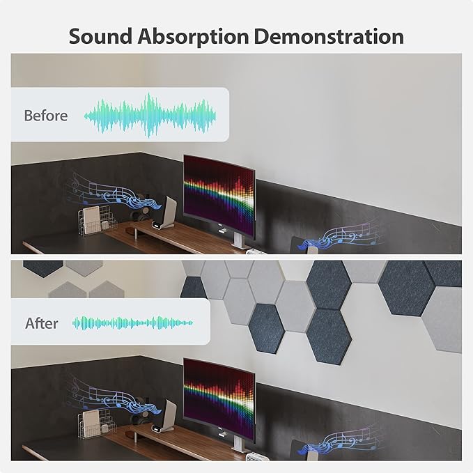 12 Pack Acoustic Panels Self Adhesive Sound Proof Foam, High Density Sound Acoustic Foam Panel, 12X10.23X0.4 Inch Hexagon Wall Panels in Home,Office,Reccording Room,Studio(Beige) - Image 3
