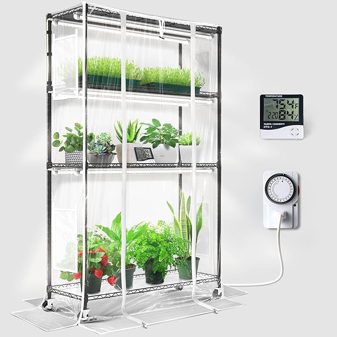 Barrina CX5Z Indoor Greenhouse with Grow Light, 6PCS 30W per Light Full Spectrum T8 Plant Lights, 4-Tier Portable Metal Plant Stand Tent and Thermometer for Seed Starting, 35.4x13.8x59IN by Barrina