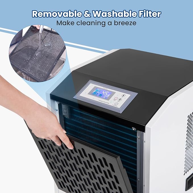 COSTWAY 250 Pints Commercial Dehumidifier with Drain Hose, Industrial Heavy Duty Dehumidifier, 24H Timer & 4 Wheels for Basement, Warehouse, Water Damage Restoration, Large Spaces up to 8,500 Sq.Ft - Image 6