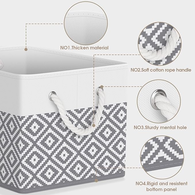 Storage Bins, 6-Pack Large Storage Box with Rope Handles, Collapsible Storage Basket for Organizing Books,Clothes,Rhombic Grey - Image 4