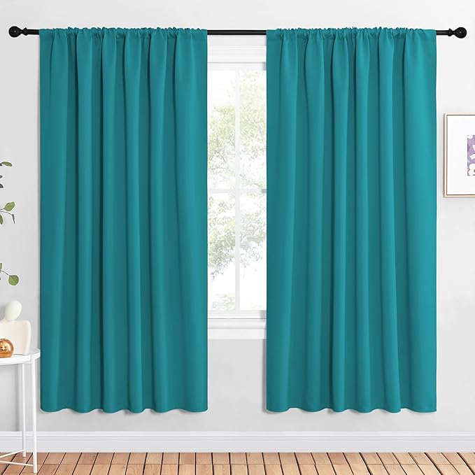 NICETOWN 2 Panels Blackout Curtains, Rod Pocket Window Curtains Room Darkning Drapes for Bedroom/Living Room, Thermal Insulated Solid Draperies for Home Office/Study, 62 by 72-Inch, Peacock Blue by NICETOWN