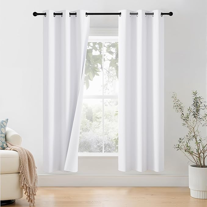 NICETOWN 100% Blackout Window Curtain Panels 78 inch Length for Bedroom, Set of 2, Snow White, 42 inches Wide, Thermal Insulated Drapes by NICETOWN