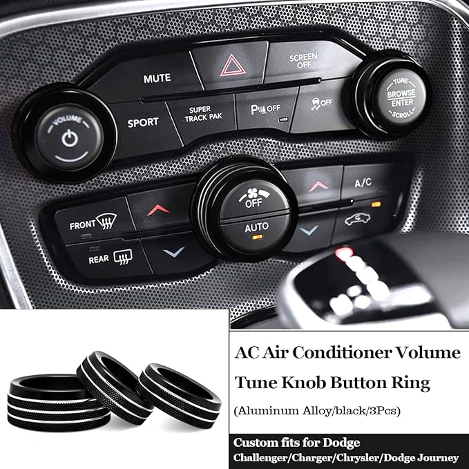 Auprite Climate Control Knob Covers for Challenger Accessories 2015-2023 2024, for Dodge Charger 2015-2023 2024, for Dodge Chrysler 300/300s 2015-2024,3Pcs Kit (Black) - Image 2