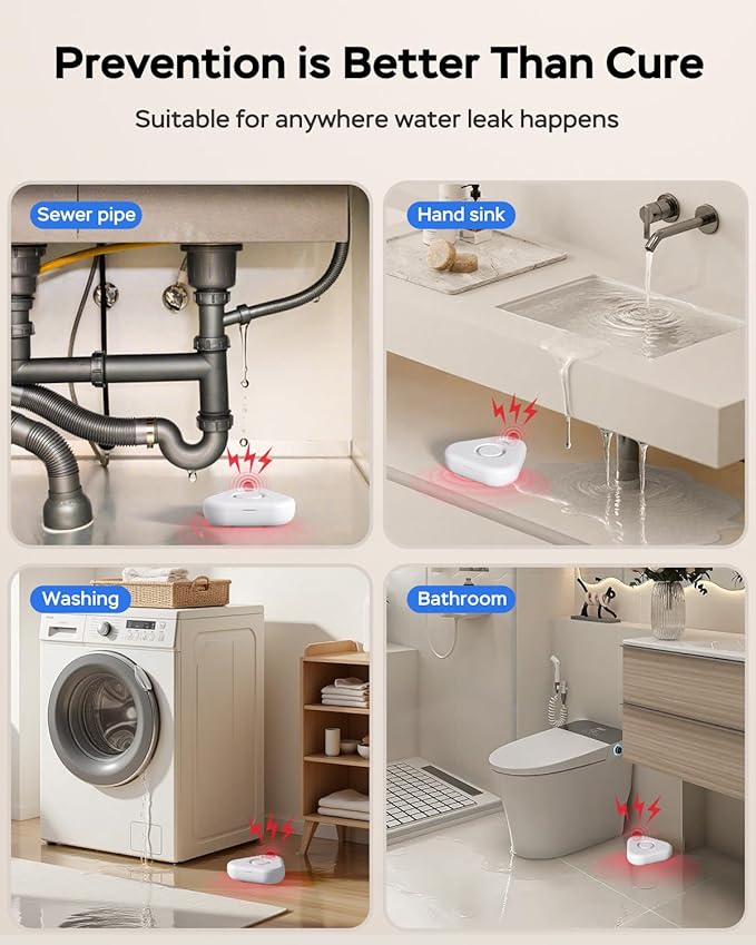 Water Alarm Leak Detector,Water Leak Detectors for Home with App Alerts,Water Sensor Alarm Leak Detector with 120db Adjustable,500ft Transmission for Basement,Bathroom,No Hub Required (Support 2.4G) - Image 7